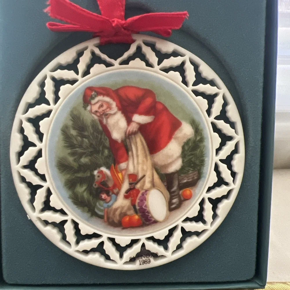 LENOX 1989 Santa's Visit Christmas China Ornament from SANTA'S PORTRAIT Series